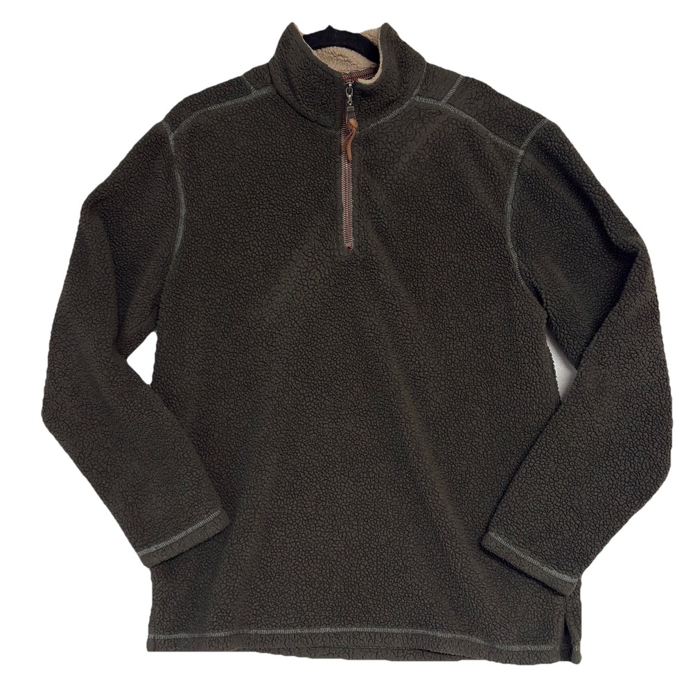 True Grit Sherpa Fleece Pullover Half Zip Jacket Sweater Green Lumberjack Mens S